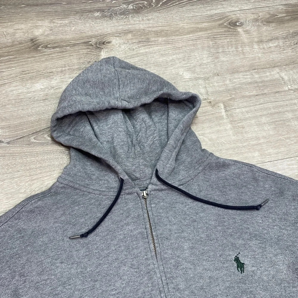 Polo Ralph Lauren‎ Hoodie Mens Large Gray Cotton Full Zip Pony Logo Sweatshirt